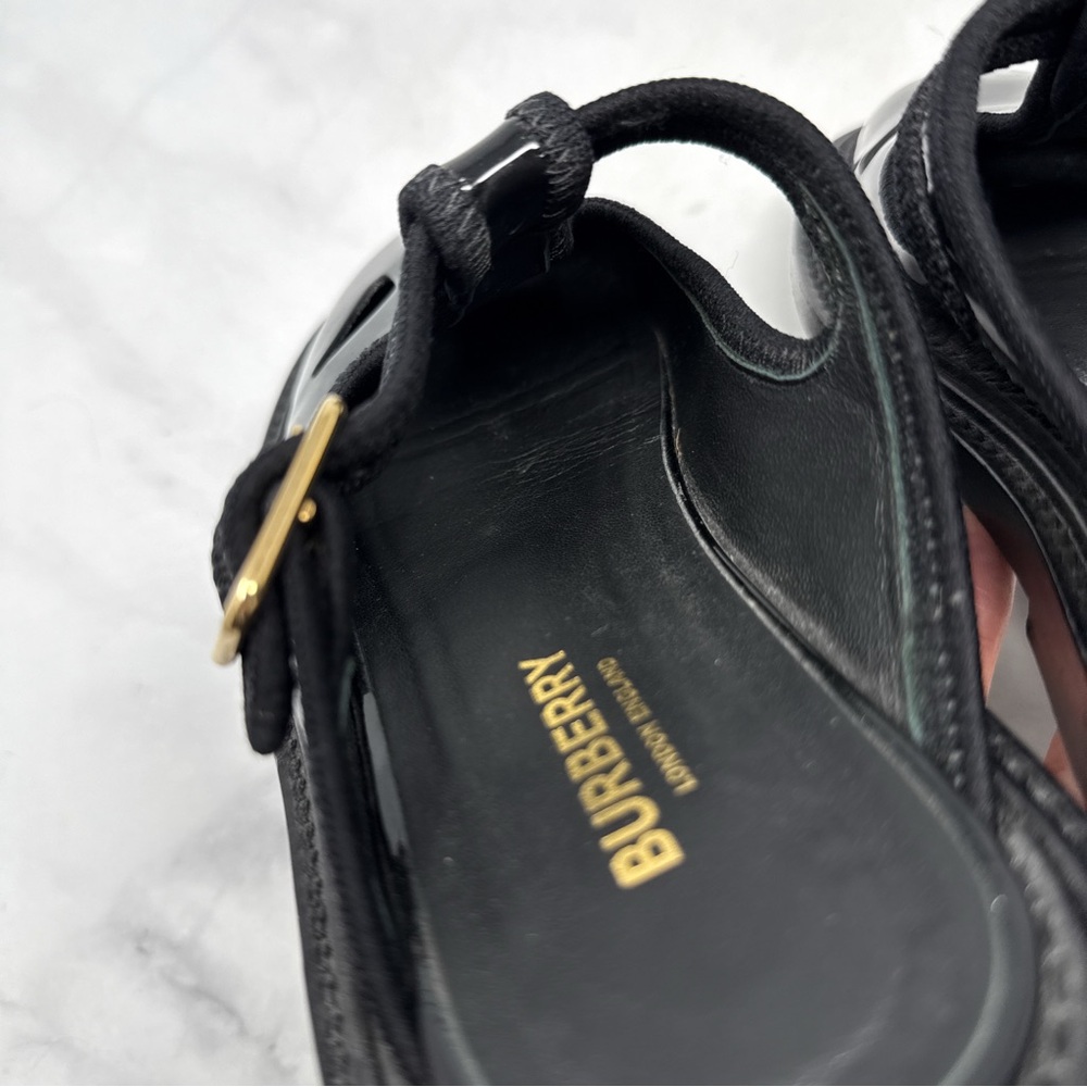 Burberry Alannis T-Bar Mary Jane Patent Leather Slide Mule Clog Shoes Black 36 - Picture 9 of 14